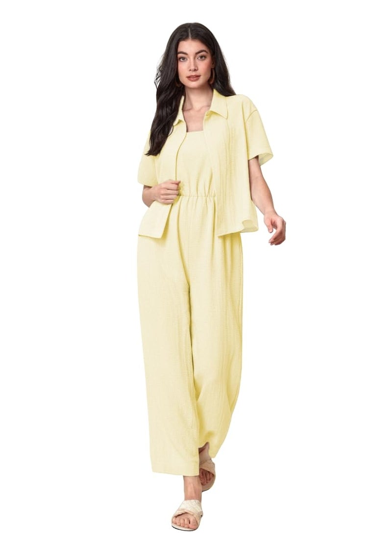 TOPLOT Women's Jumpsuit Co-ord Set | Soft Breathable Feel | Comfortable Fit with Easy Movement | Stylish One-Piece Outfit Design | Perfect for Casual & Travel (Jump-Suit-5225-Yellow-XL) - Image 5