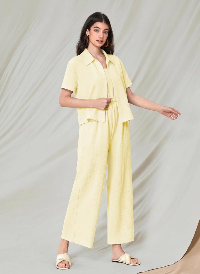 TOPLOT Women's Jumpsuit Co-ord Set | Soft Breathable Feel | Comfortable Fit with Easy Movement | Stylish One-Piece Outfit Design | Perfect for Casual & Travel (Jump-Suit-5225-Yellow-XL) - Image 2