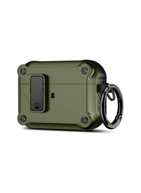 Case Compatible with for Airpods Pro 2nd Generation Case 2022 with Secure Lock Clip, Hard Shell Apple AirPods Pro 2 Case Cover with Keychain for Men Women Shockproof Protective Case for AirPods Pro 2,ArmyGreen