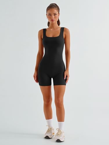 AUTOMET Women's One Piece Jumpsuits Short Bodysuit Workout Rompers Summer Outfits Gym Yoga Beach Fashion Clothes 2025 Black L - Image 2