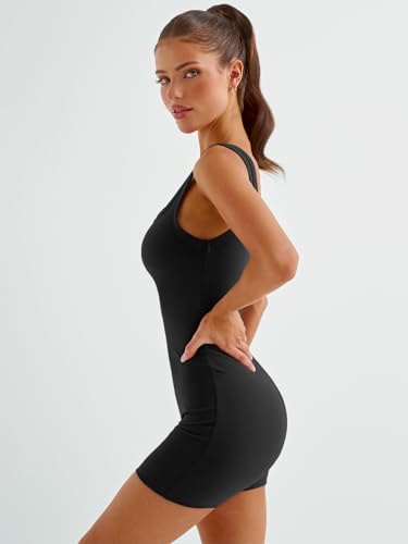 AUTOMET Women's One Piece Jumpsuits Short Bodysuit Workout Rompers Summer Outfits Gym Yoga Beach Fashion Clothes 2025 Black L - Image 4