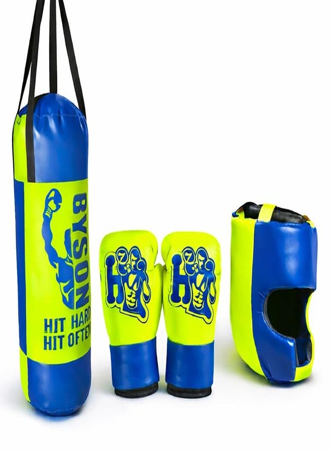 BYSON Kids Boxing Set with Punching Bag and Gloves, Training Kit for Ages 3-8 Years, Blue neon - Image 1