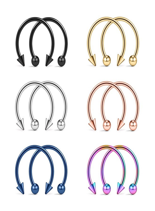 Ruifan 12PCS Assorted Colors Surgical Steel CBR Non-Piercing Fake Nose Septum Horseshoe Earring Eyebrow Tongue Lip Piercing Ring with 3mm Balls&Spikes 16G 10mm - Image 1