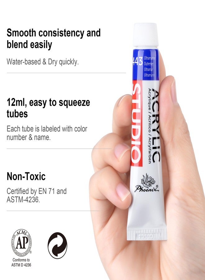 PHOENIX Acrylic Color Paint Set of 12 Tubes x 12 ml - Non-Toxic Paints for Kids, Students, Beginners & Artists - Image 3