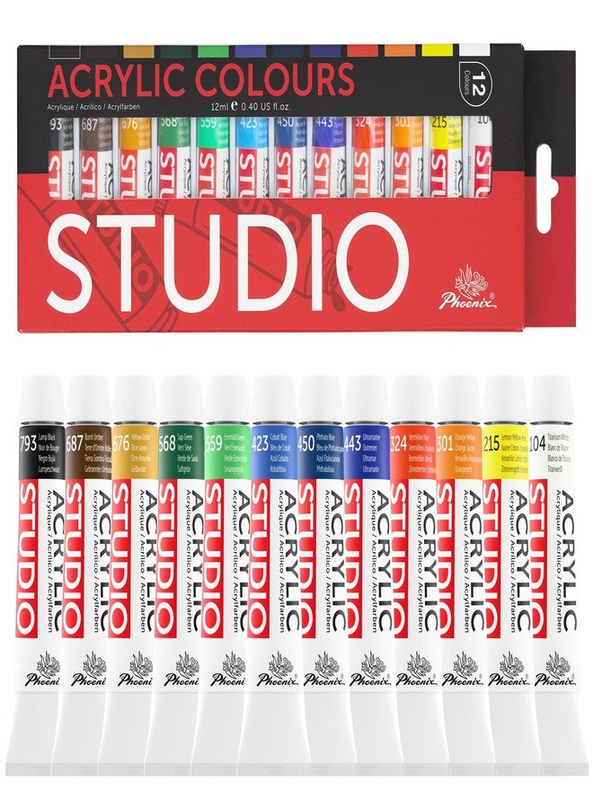 PHOENIX Acrylic Color Paint Set of 12 Tubes x 12 ml - Non-Toxic Paints for Kids, Students, Beginners & Artists - Image 1