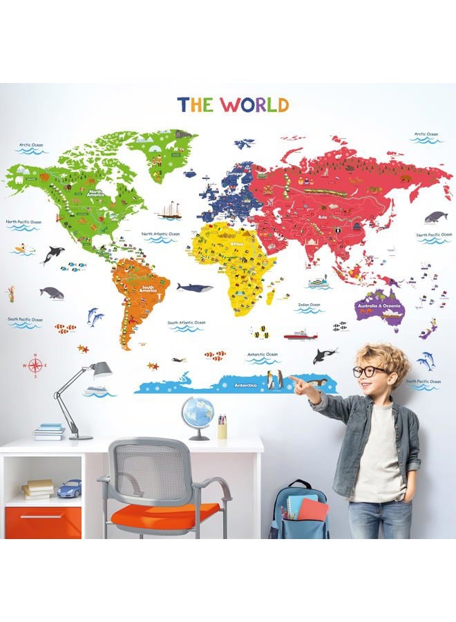 Decowall ملصقات حائط خريطة العالم الملونة للأطفال DLT-1616N ملصقات حائط قابلة للإزالة واللصق لغرفة الأطفال وغرفة النوم وغرفة المعيشة (كبير جداً) - Image 2