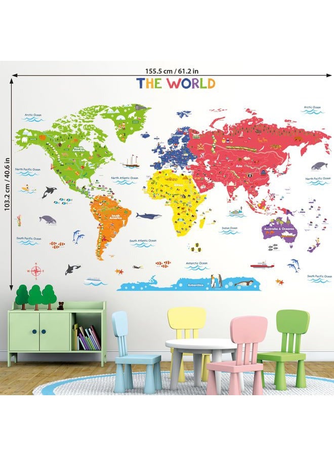 Decowall ملصقات حائط خريطة العالم الملونة للأطفال DLT-1616N ملصقات حائط قابلة للإزالة واللصق لغرفة الأطفال وغرفة النوم وغرفة المعيشة (كبير جداً) - Image 5