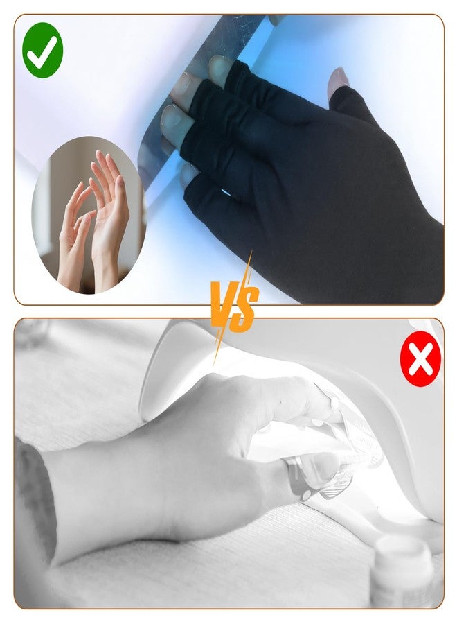 Fyntave 2 Pair UV Gloves for Nails Moisturizing UV-Protective Fingerless Gloves Women Nail Care & Hand Hydration for Gel Nail Lamp (Black) - Image 2