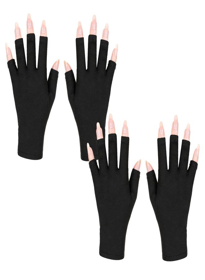 Fyntave 2 Pair UV Gloves for Nails Moisturizing UV-Protective Fingerless Gloves Women Nail Care & Hand Hydration for Gel Nail Lamp (Black) - Image 1
