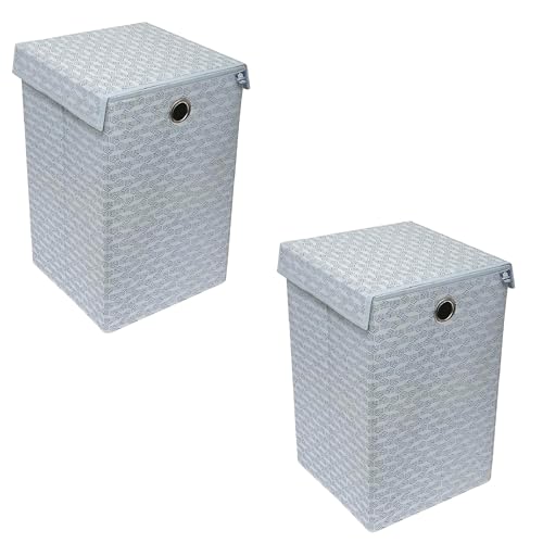 Homestrap Printed Non-Woven Laundry Basket with Lid and Handle – 75L Foldable Cloth Storage Hamper for Clothes, Towels, Toys, Shoes | Collapsible Organizer for Bedroom, Bathroom (Grey/Pack of 2) - Image 1