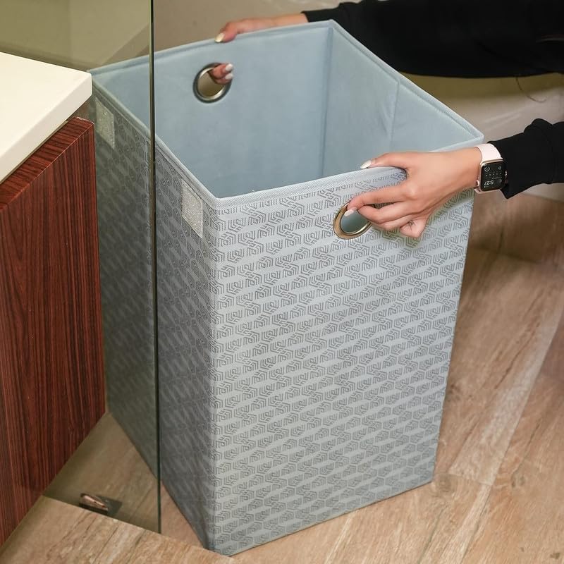 Homestrap Printed Non-Woven Laundry Basket with Lid and Handle – 75L Foldable Cloth Storage Hamper for Clothes, Towels, Toys, Shoes | Collapsible Organizer for Bedroom, Bathroom (Grey/Pack of 2) - Image 3
