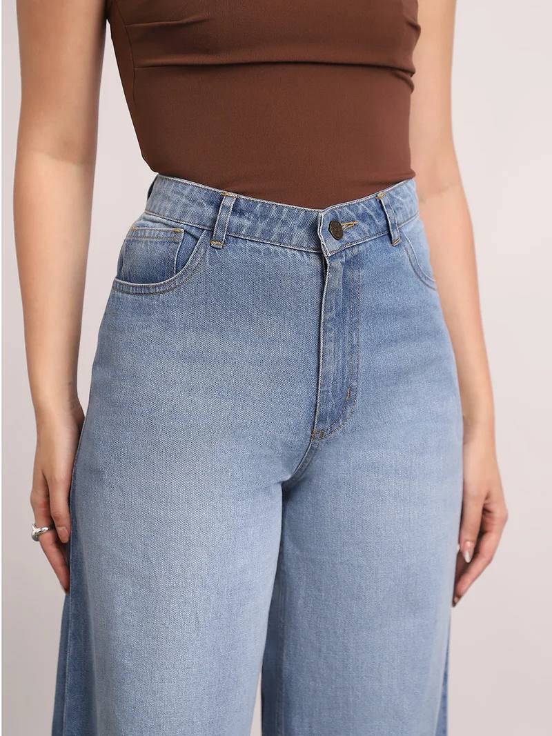 Urbano Fashion  Urbano Fashion Women's Light Blue High Rise Loose Baggy Fit Washed Jeans Non-Stretchable  | Best Price UAE