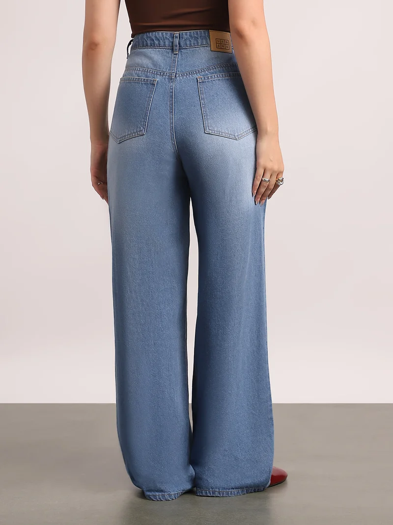 Urbano Fashion  Urbano Fashion Women's Light Blue High Rise Loose Baggy Fit Washed Jeans Non-Stretchable  | Best Price UAE