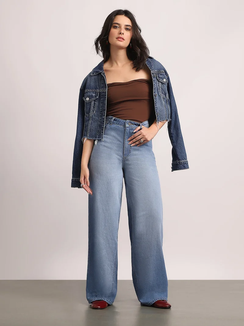 Urbano Fashion  Urbano Fashion Women's Light Blue High Rise Loose Baggy Fit Washed Jeans Non-Stretchable  | Best Price UAE