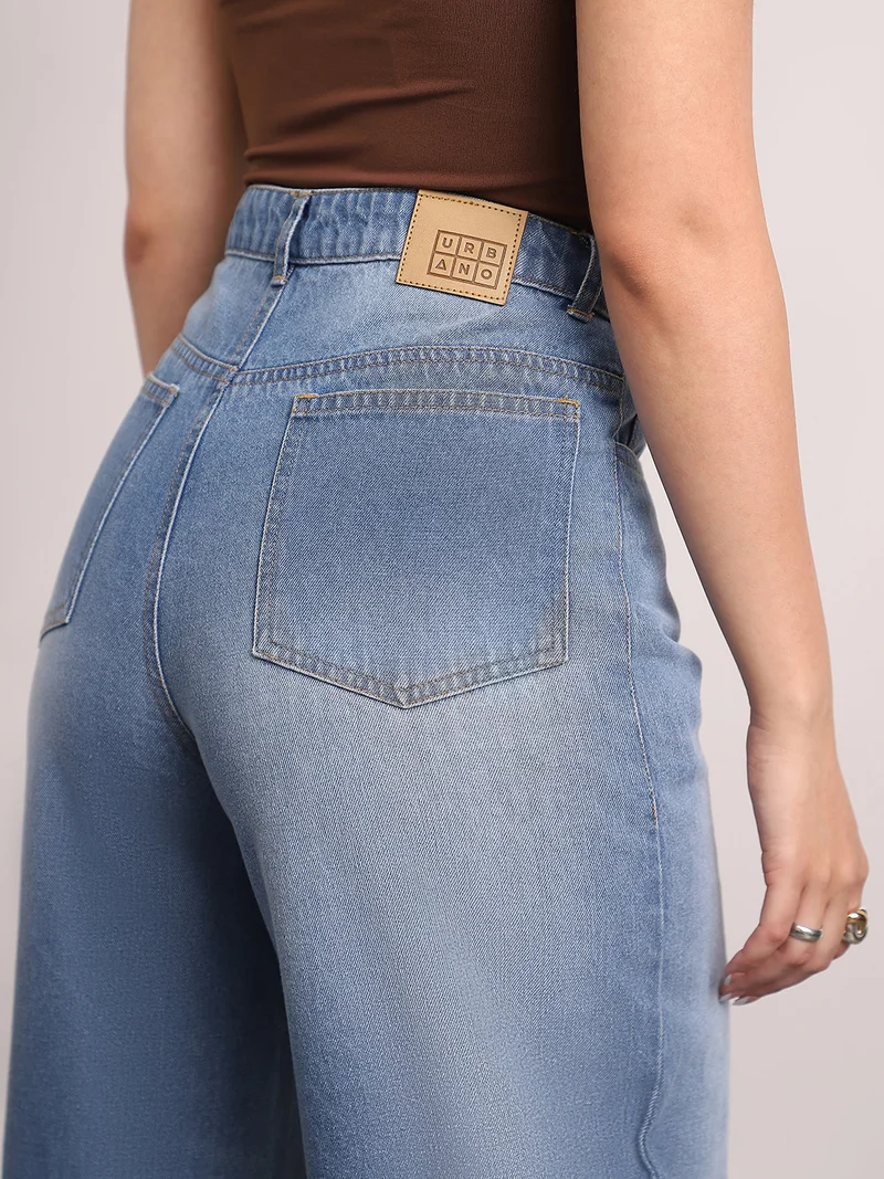 Urbano Fashion  Urbano Fashion Women's Light Blue High Rise Loose Baggy Fit Washed Jeans Non-Stretchable  | Best Price UAE