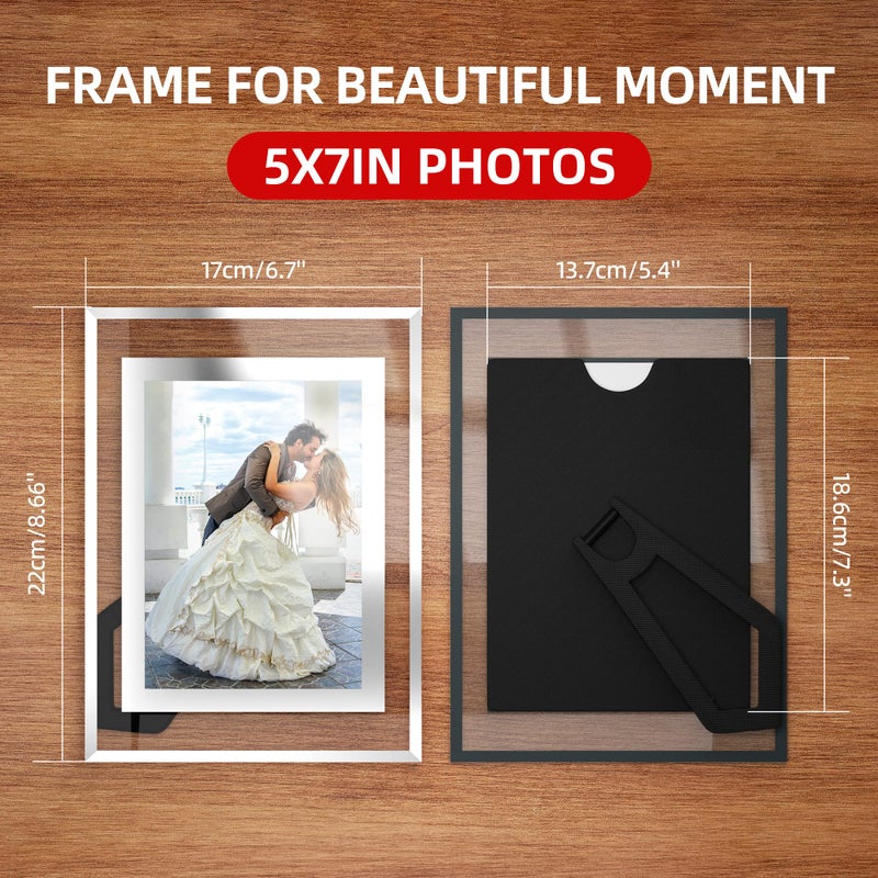 Komimaci 5x7 Picture Frames - Glass Photo Frame for Tabletop/Desktop Display, Horizontal/Vertical Orientation, Silver Finish - Image 2