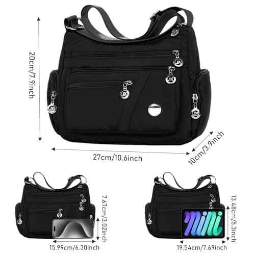 WITERY Nylon Crossboby Bags for Women - Waterproof Zipper Multi-Pocket Crossboby Purse Lightweight Shoulder Bag, Casual Ladies Pocketbooks Small Travel Purse Messenger Bags Medium Handbag Tote - Image 3