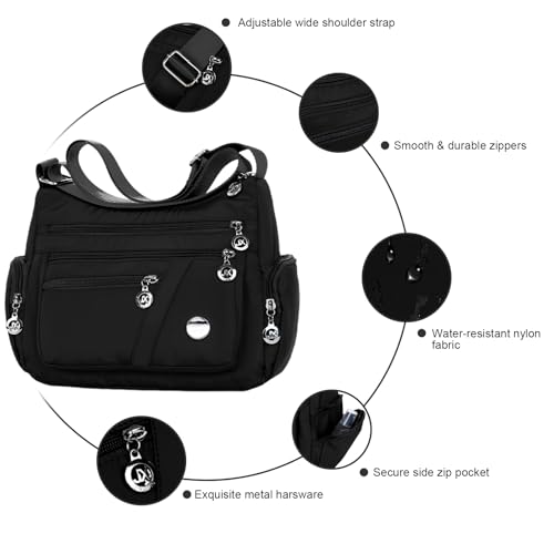 WITERY Nylon Crossboby Bags for Women - Waterproof Zipper Multi-Pocket Crossboby Purse Lightweight Shoulder Bag, Casual Ladies Pocketbooks Small Travel Purse Messenger Bags Medium Handbag Tote - Image 4