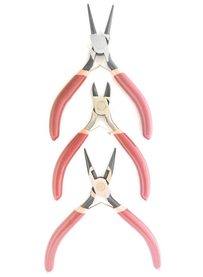 جيرن طقم كماشة JERN مع قاطع أسلاك، كماشة ذات أنف دائري ومسطح - مجموعة من 3 قطع، وردي - Image 1