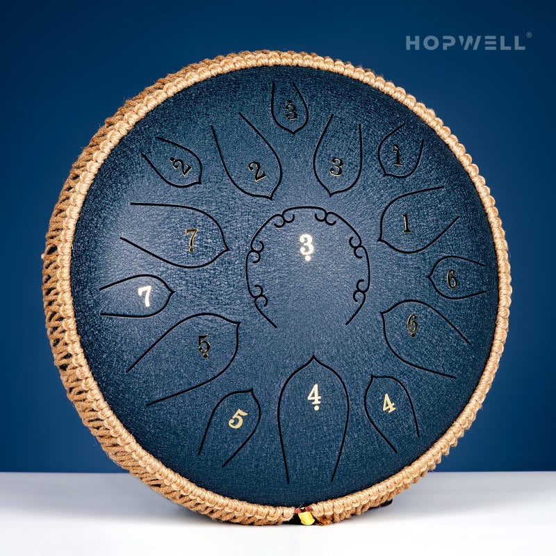 HOPWELL درام لسان هوبويل الفولاذي - 15 نغمة 12 بوصة - آلات إيقاع - درام بان يدوي مع كتاب موسيقي، عصي درام وحقيبة حمل، دو ماجور، أزرق بحري - Image 2