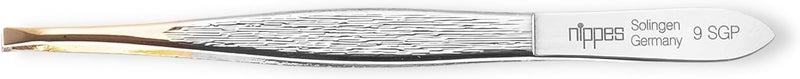 ملقطات Nippes Solingen، طرف ضيق ومستقيم، من الفولاذ المطلي بالنيكل، طرف مطلي بالذهب، طول 9 سم، لون فضي، عدد 1 قطعة - Image 1