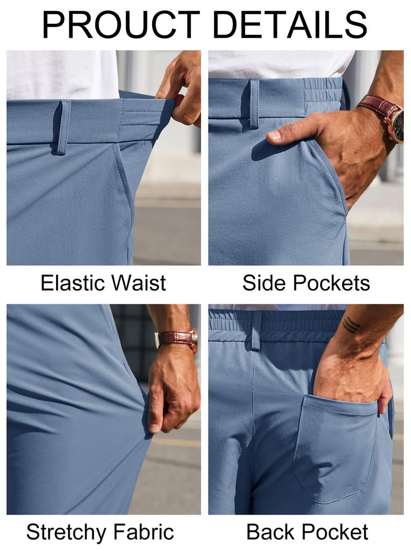 Runcati Mens Stretch Golf Pants Casual Slim Fit Dress Pants Elastic Waist Tapered Work Cropped Trousers - Image 5