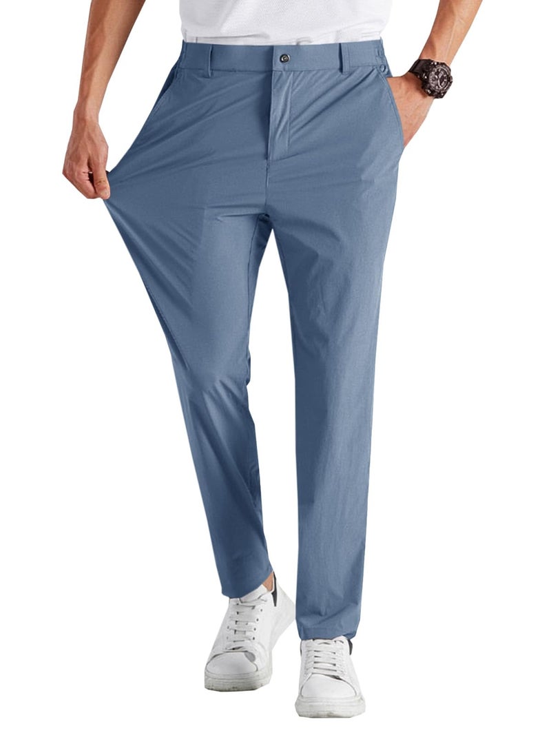 Runcati Mens Stretch Golf Pants Casual Slim Fit Dress Pants Elastic Waist Tapered Work Cropped Trousers - Image 1