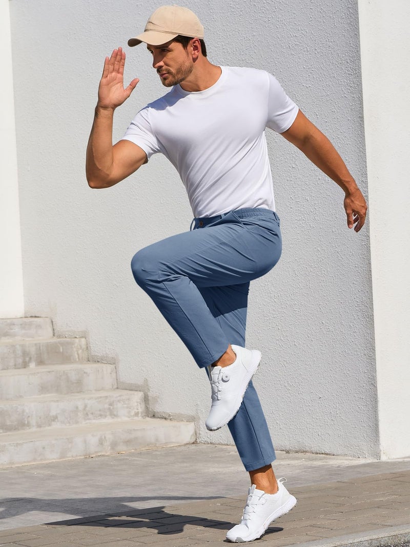 Runcati Mens Stretch Golf Pants Casual Slim Fit Dress Pants Elastic Waist Tapered Work Cropped Trousers - Image 4