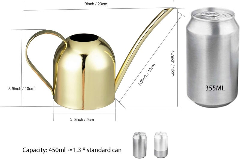 IMEEA Gold Watering Can for Indoor Plants, Orchid, Bonsai - Stainless Steel With Long Spout for House, Desk, Office - 15oz/450ml - Image 2