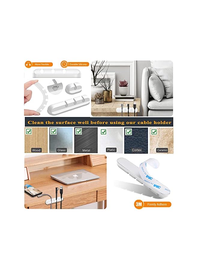 PYLCO SMART Holders Pack of 9 Silicone Cord Clips Wire Management Holder for Car Office Home Desk Workshop and 1-Roll Cord Organizer Reusable Adhesive Cable Ties with Hook and Loop for Cables by PYLCO SMART - Image 3