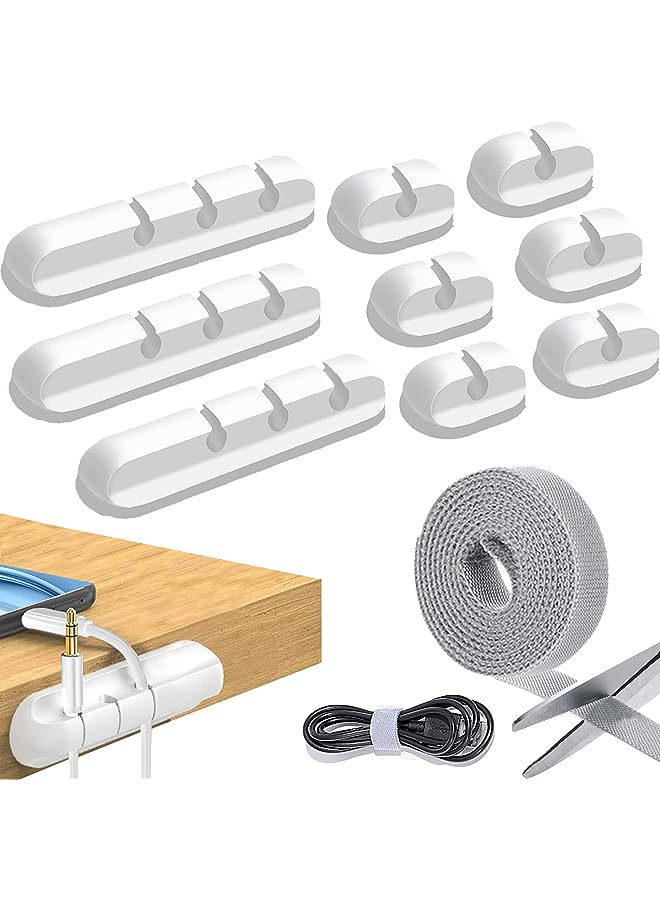 PYLCO SMART Holders Pack of 9 Silicone Cord Clips Wire Management Holder for Car Office Home Desk Workshop and 1-Roll Cord Organizer Reusable Adhesive Cable Ties with Hook and Loop for Cables by PYLCO SMART - Image 1
