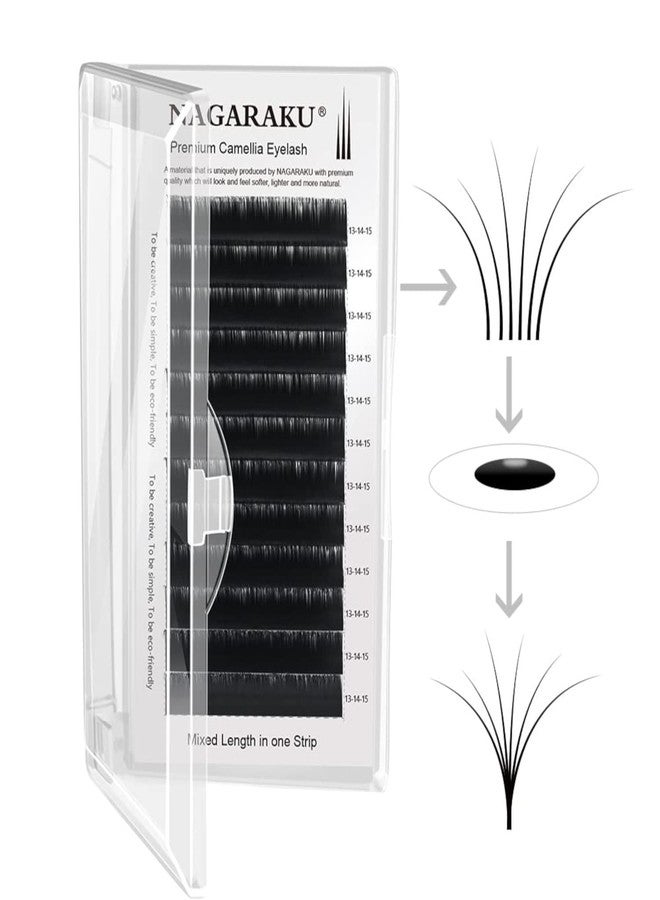 NAGARAKU Camellia Volume Eyelash Extension Mixed Length Premium Soft Natural Light Eyelashes Premade Fans Lashes (10-12-14mix, 0.05 D) - Image 1