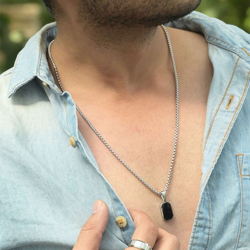 PALMONAS Rhodium Plated Shadow Octane Necklace
 for Men - Image 3