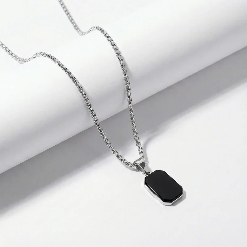 بالموناس PALMONAS Rhodium Plated Shadow Octane Necklace
 for Men
