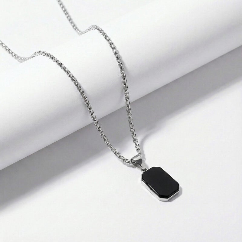 PALMONAS Rhodium Plated Shadow Octane Necklace
 for Men - Image 2