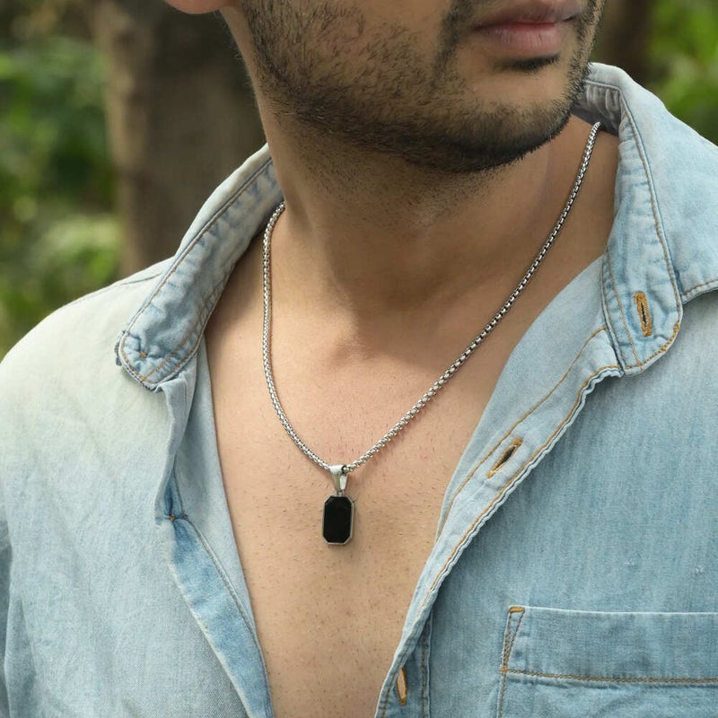 PALMONAS Rhodium Plated Shadow Octane Necklace
 for Men - Image 4