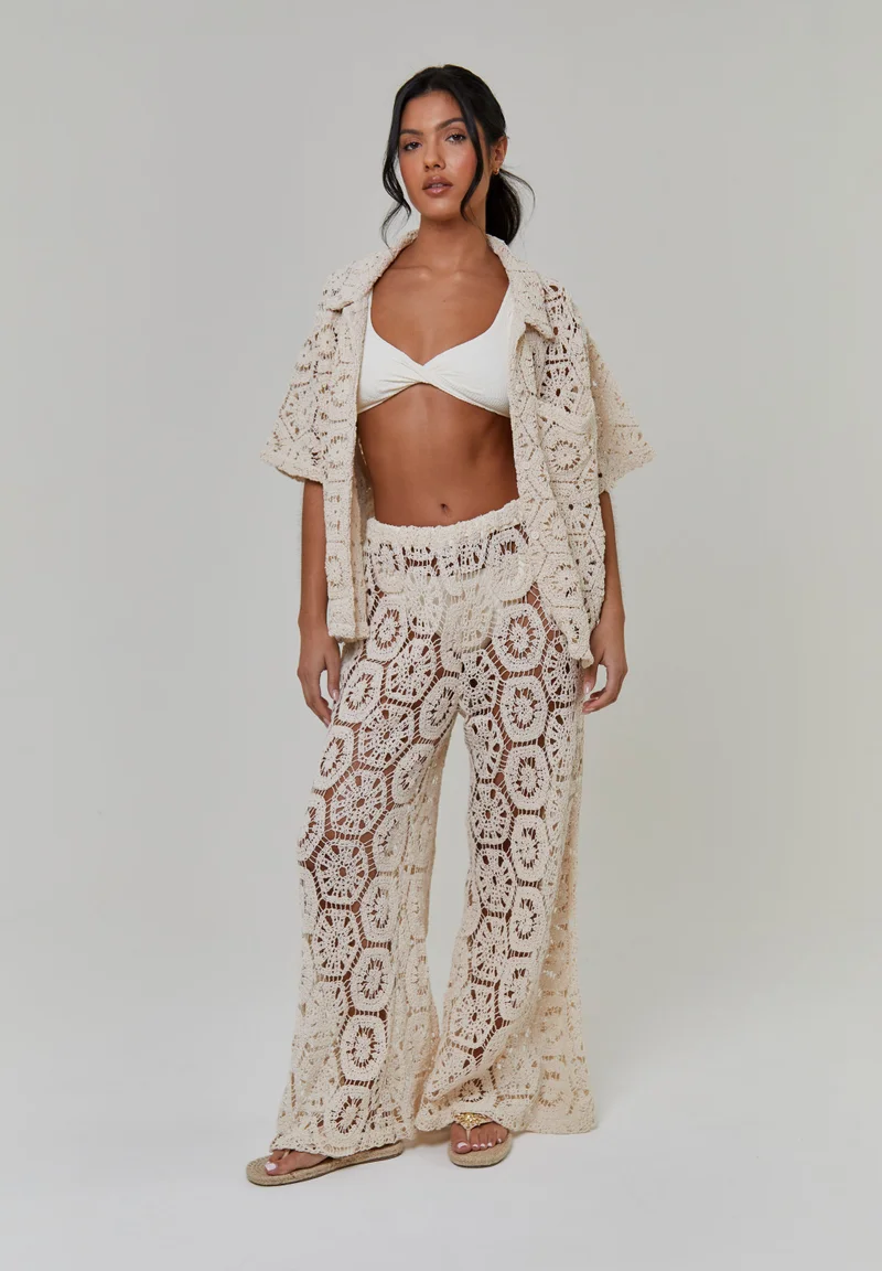 ساوث بيتش South Beach Crochet Wide Leg Trousers