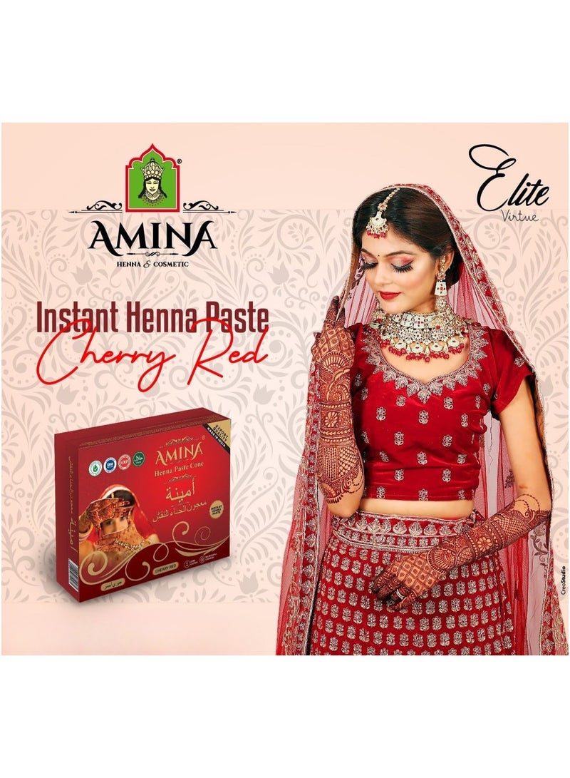 أمينا حناء أمينة سريعة التحضير، مخروط حناء | مع مجموعة مجانية من 3 ملصقات/استنسلات كاملة | بدون مواد كيميائية | يدوم طويلاً | عبوة من 12 قطعة، كل منها 25 غرامًا | لون أحمر كرزي - Image 4