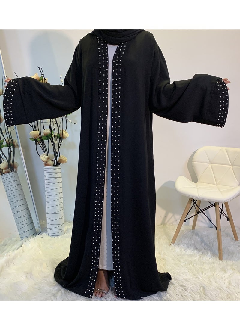 Generic - Fashionable and Elegant Clear Color Beaded Muslim Lace up Cardigan Robe - Image 1