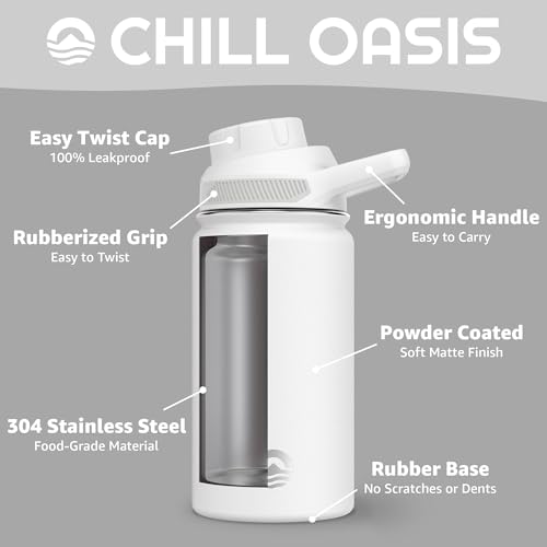 Chill Oasis Water Bottle | Compatible With Popular Flavor Cartridges | BPA Free, Leak Proof, Double-Walled Vacuum Insulated Stainless Steel, and Dishwasher Safe | Cold for 24 Hours (White, 12oz) - Image 3