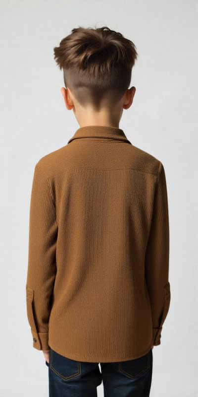 CAVIO Boys Spread Collar Full Sleeves Plain Shirt Brown - Image 2