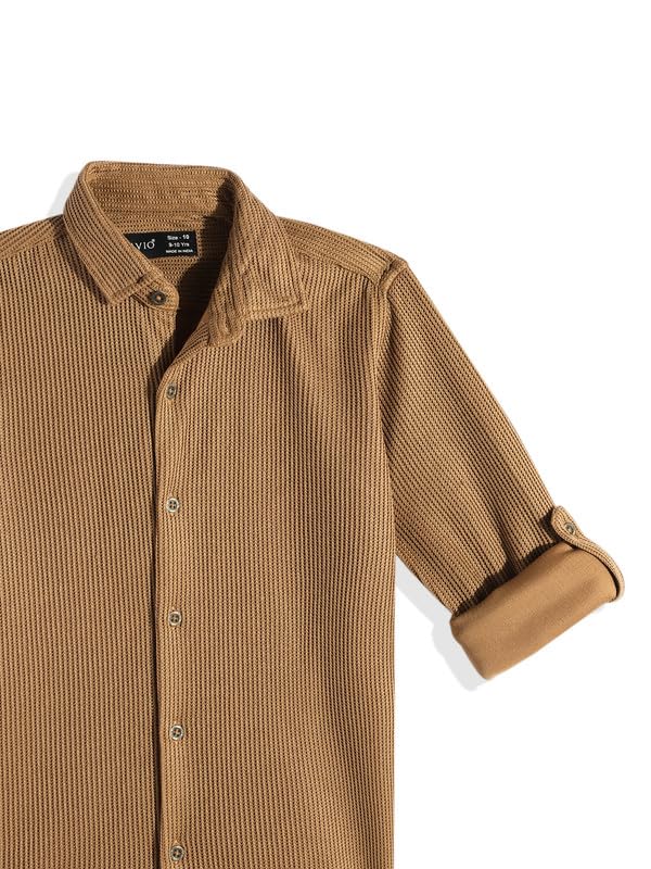 CAVIO Boys Spread Collar Full Sleeves Plain Shirt Brown - Image 5