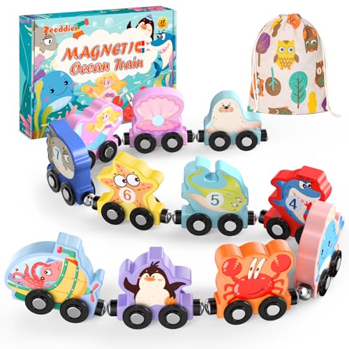 Zeoddler Toys for Toddlers 11 Magnetic Wooden Sea Animals Train Set Montessori Toys for Toddlers Educational Activities for Kids Birthday Gifts for Boys Girls - Image 1