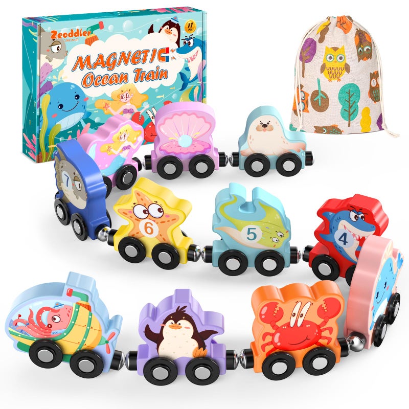 Zeoddler Toys for Toddlers 11 Magnetic Wooden Sea Animals Train Set Montessori Toys for Toddlers Educational Activities for Kids Birthday Gifts for Boys Girls - Image 3
