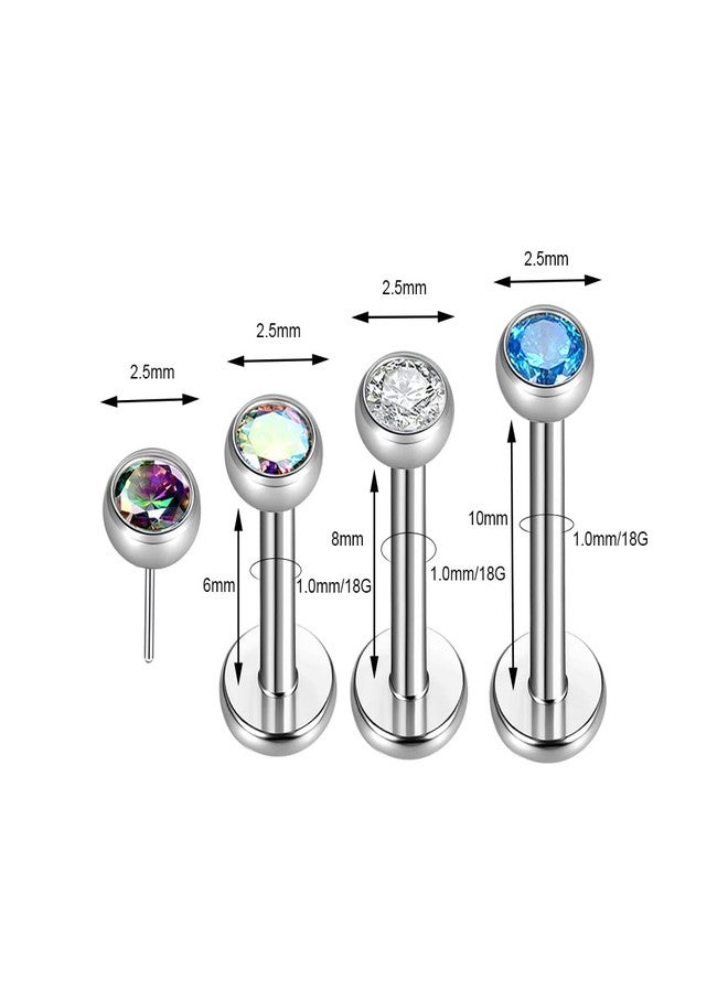 BelezaDosas Titanium Threadless 18G Nose Stud 20G Flat Back Earrings Tiny CZ Small Nose Ring Helix Cartilage Tragus Conch Labret 16G Medusa Monroe Piercing Jewelry (18G 2.5mm CZ) - Image 3