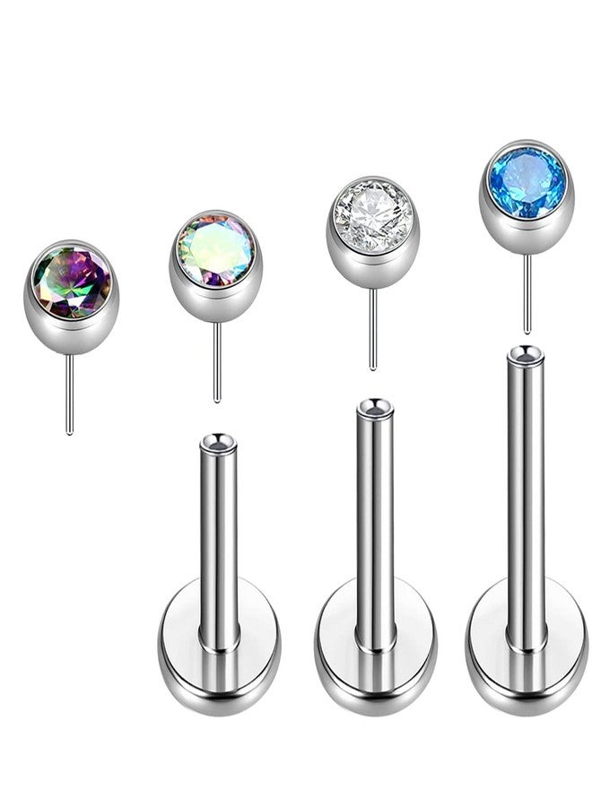 BelezaDosas Titanium Threadless 18G Nose Stud 20G Flat Back Earrings Tiny CZ Small Nose Ring Helix Cartilage Tragus Conch Labret 16G Medusa Monroe Piercing Jewelry (18G 2.5mm CZ) - Image 2