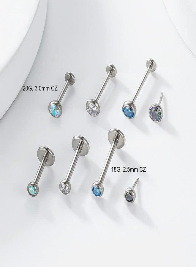 BelezaDosas Titanium Threadless 18G Nose Stud 20G Flat Back Earrings Tiny CZ Small Nose Ring Helix Cartilage Tragus Conch Labret 16G Medusa Monroe Piercing Jewelry (18G 2.5mm CZ) - Image 4