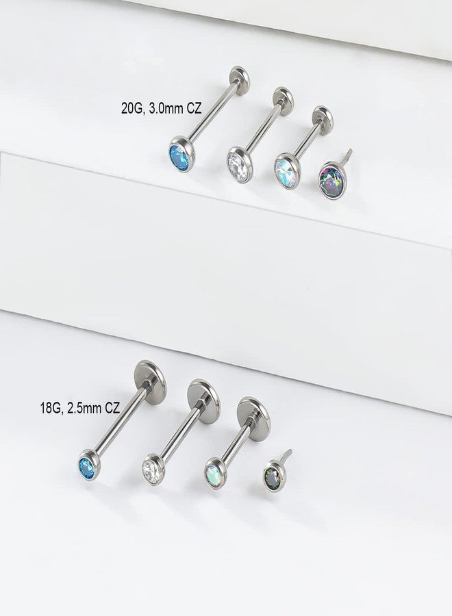 BelezaDosas Titanium Threadless 18G Nose Stud 20G Flat Back Earrings Tiny CZ Small Nose Ring Helix Cartilage Tragus Conch Labret 16G Medusa Monroe Piercing Jewelry (18G 2.5mm CZ) - Image 5