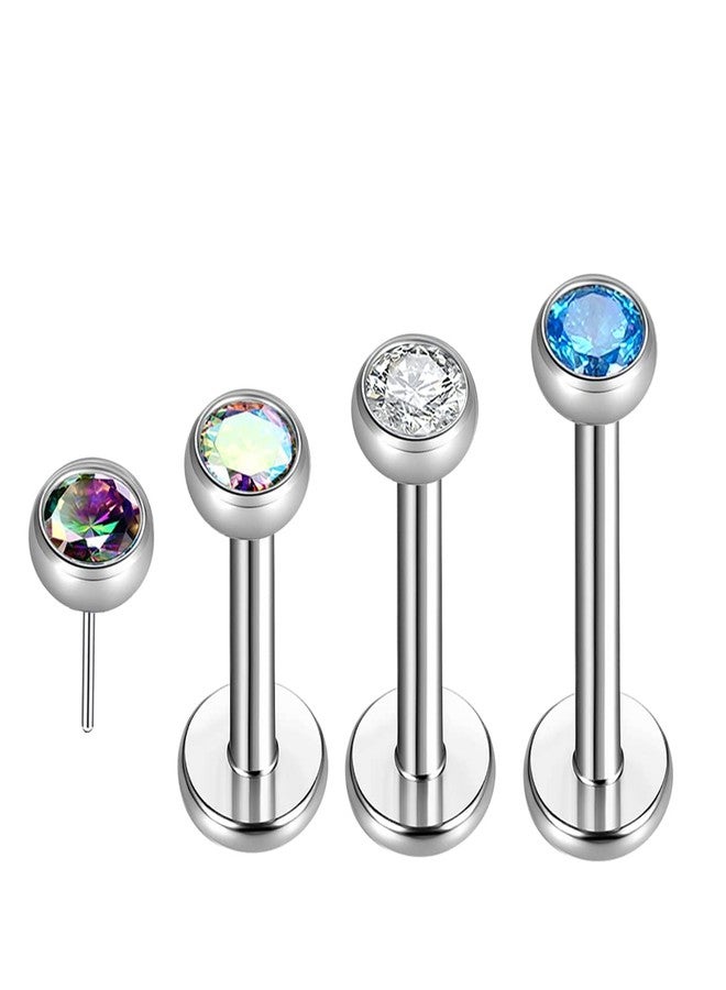 BelezaDosas Titanium Threadless 18G Nose Stud 20G Flat Back Earrings Tiny CZ Small Nose Ring Helix Cartilage Tragus Conch Labret 16G Medusa Monroe Piercing Jewelry (18G 2.5mm CZ) - Image 1