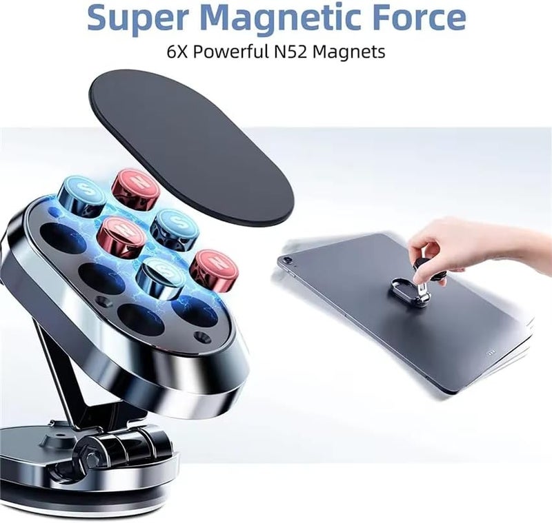 BLUE OCEAN Magnetic Car Phone Holder Foldable Dashboard Cell Phone Car Mounts 360 Adjustable Rotation Mobile Magnet Holder Car Aluminum perfect For Table Kitchen and any location (MODEL A - 360º) - Image 2